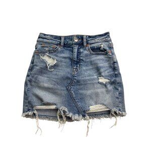 American Eagle Outfitters Hi-Rise Mini Denim Skirt Super Stretch Distressed 0
